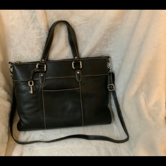 Fossil Bags Emma Fossil Pebble Grain Leather Laptop Bag Black